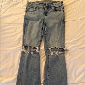 American Eagle Outfitters Light Blue Distressed Flare Jeans
